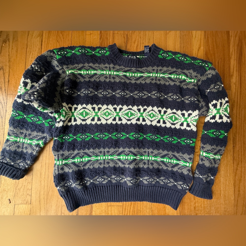 VTG 90s GAP Sweater Mens M Green Heavy Nordic Fair Isle Celtic Ski Fisherman